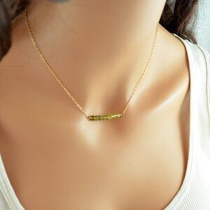 Green Grossular Garnet Row Necklace in Gold